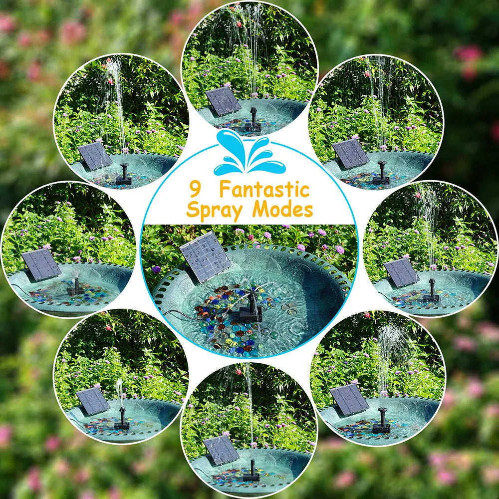 Solar Fountain Kits,1.8W Solar Panel Water Pumps,Solar Powered Bird Bath Fountain Pump with 9.84ft Cable,6 Nozzles for Garden