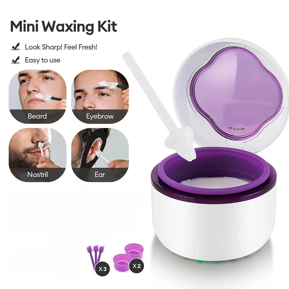 Mini Painless Wax Kit for Men,Women,Wax Heater Machine with 2 Silicone Bowls,3 Silicone Sticks for Nose,Ear,Underarm Hair Remova