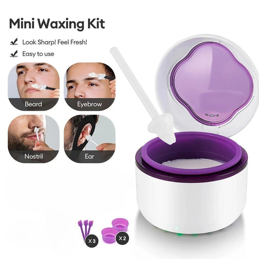 Mini Painless Wax Kit for Men,Women,Wax Heater Machine with 2 Silicone Bowls,3 Silicone Sticks for Nose,Ear,Underarm Hair Remova