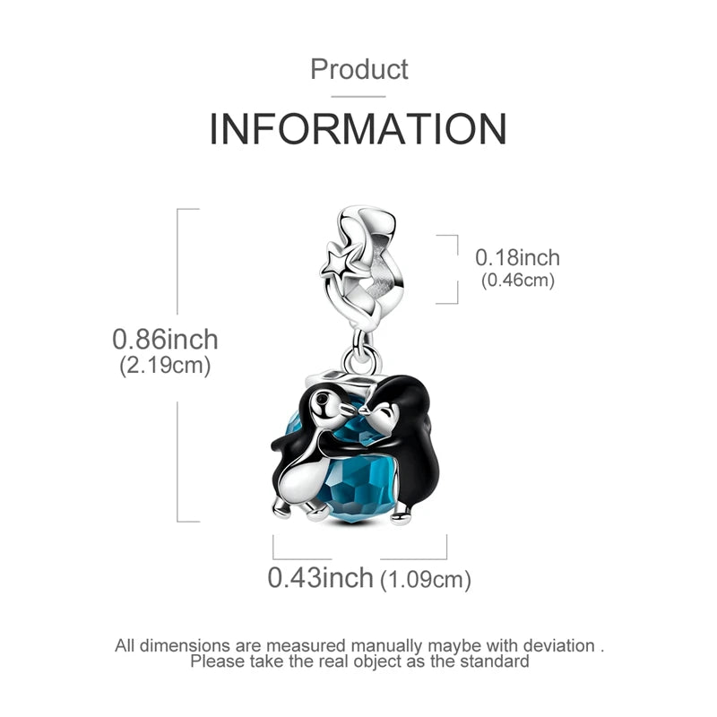 Love Pet Series Cute Blue Penguin Couples Charms Beads Fit DIY 925 Silver Bracelet Necklace Women Anniversary Jewlery Gift