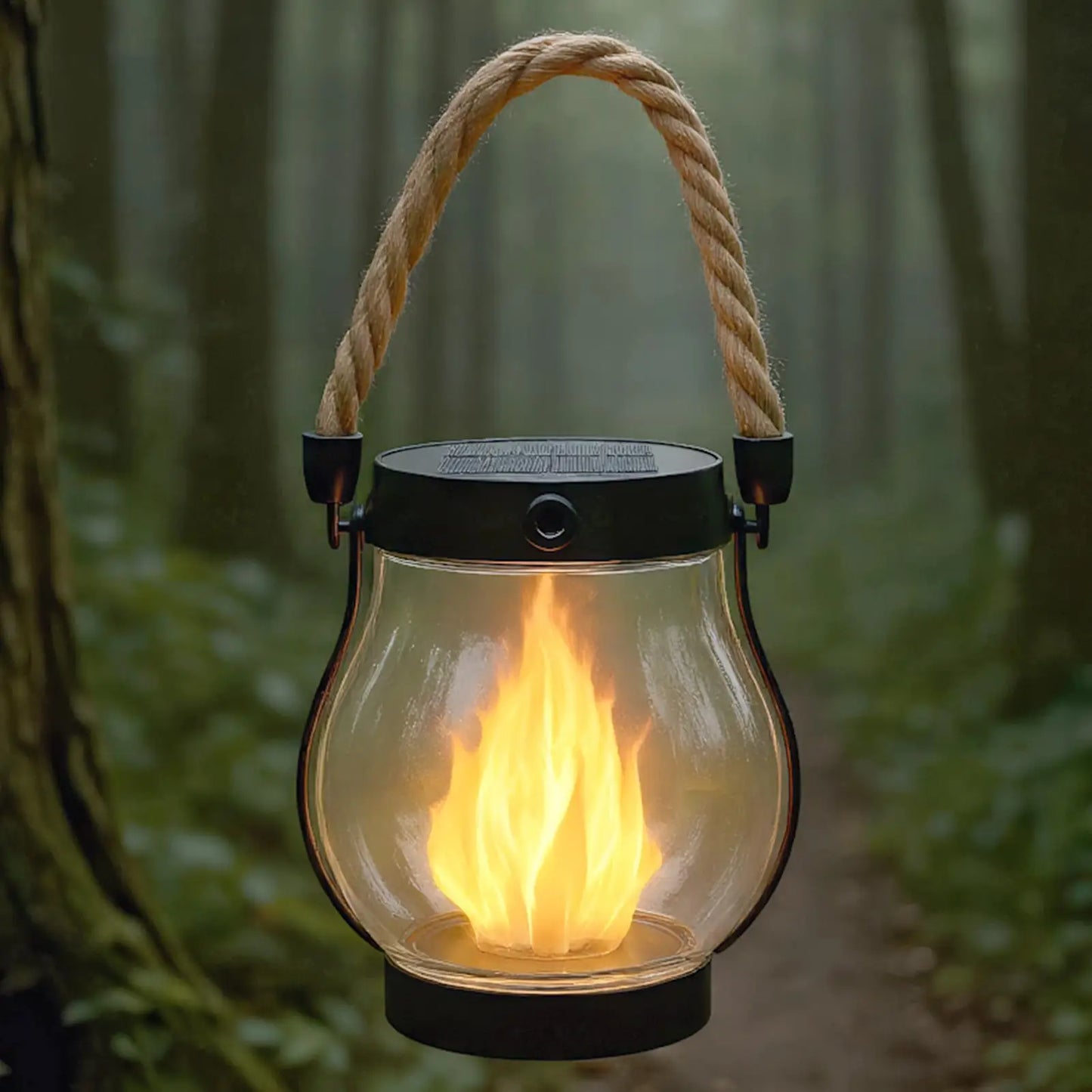 Solar Halloween Flame Lantern, Waterproof Flickering LED Light with USB, Haunted House Garden Balcony Yard Porch Backyard Decor