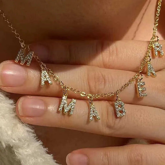 Customized Name Necklace Personalized Zircon 26 Capital Letter Stainless Steel Choker Necklace Pendant Nameplate Jewelry Gift