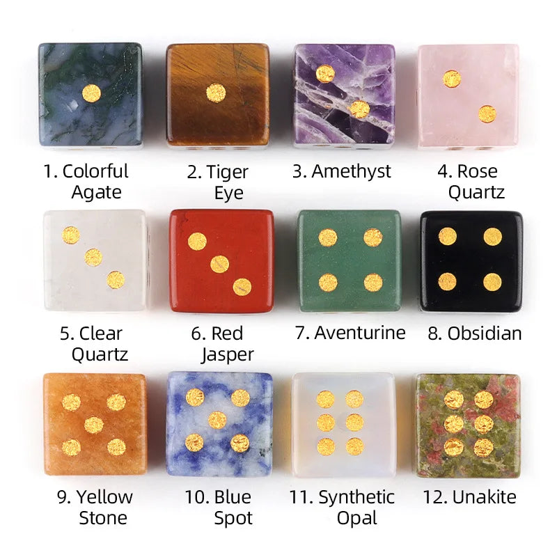 5pc 1.6cm Natural stone amethyst dice Agate tiger eye stone particle Guess the number of points wholesale