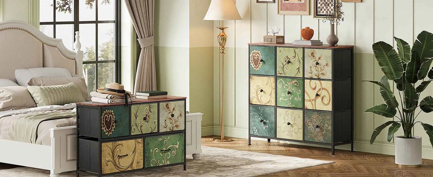 Chest of Drawers with 9 Fabric Drawers, TV Cabinet, Sideboard with Fabric Drawers, Drawer Cabinet for Kitchen Office Hallway