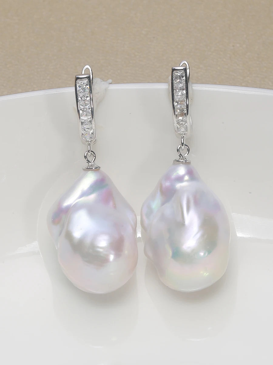 Jane jewelry 925 sterling silver 100% Natural Freshwater Baroque Pearl Drop Earrings INS Fine Jewelry Gift for Women 15-25mm EXA