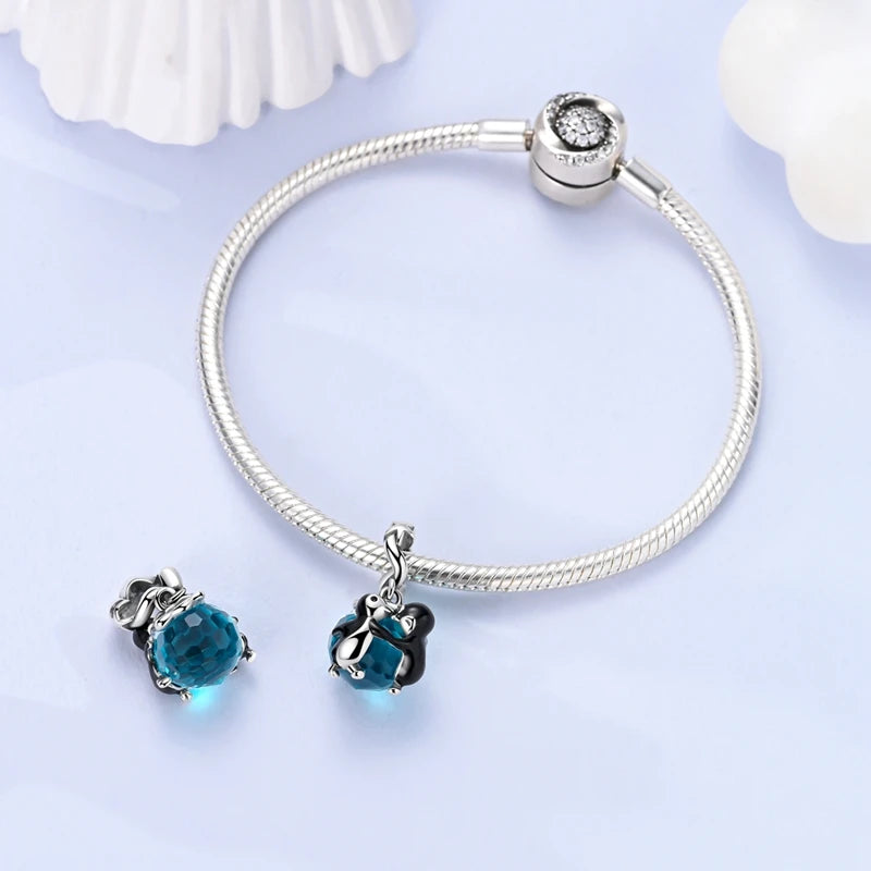 Love Pet Series Cute Blue Penguin Couples Charms Beads Fit DIY 925 Silver Bracelet Necklace Women Anniversary Jewlery Gift