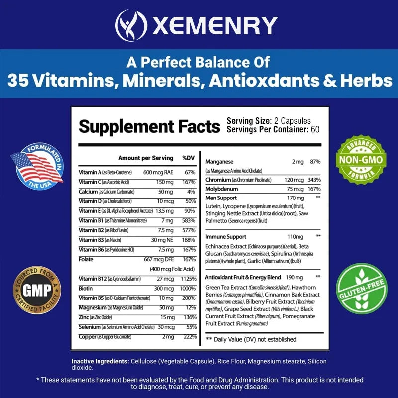Men's Daily Multivitamin -Supports Immunity, Boosts Energy and Stamina, Performance, and Muscle Mass