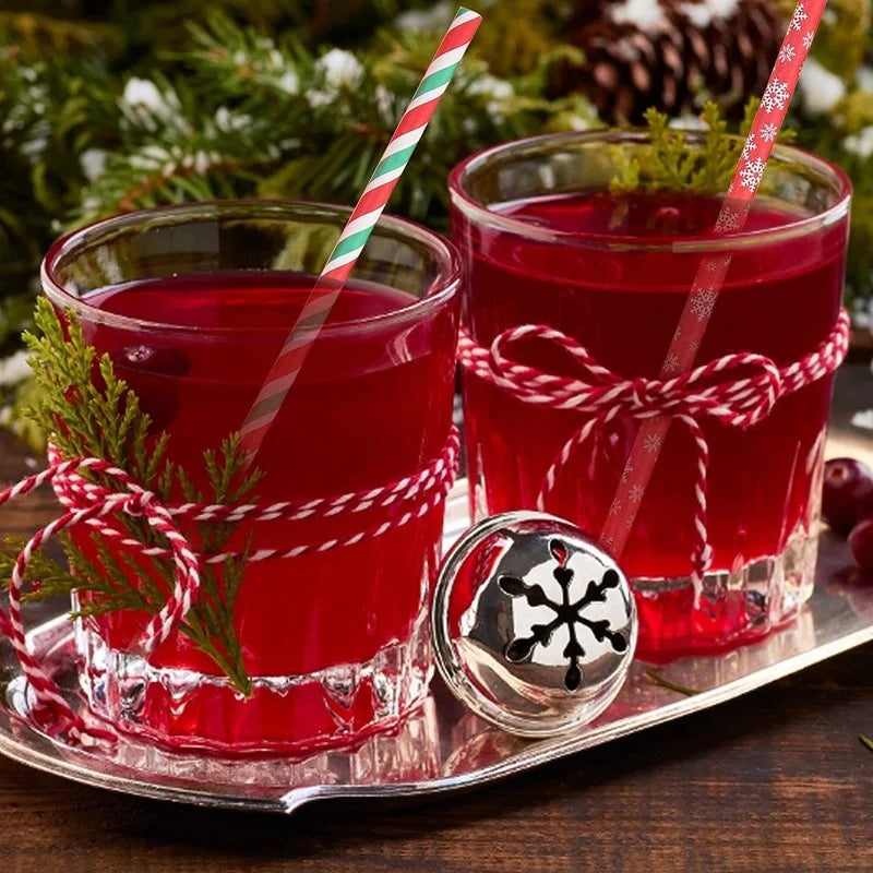 25Pcs Paper Straws Drinking  Striped  Christmas Wedding Happy Birthday Party Cake Straw Decoration Supplies Milk