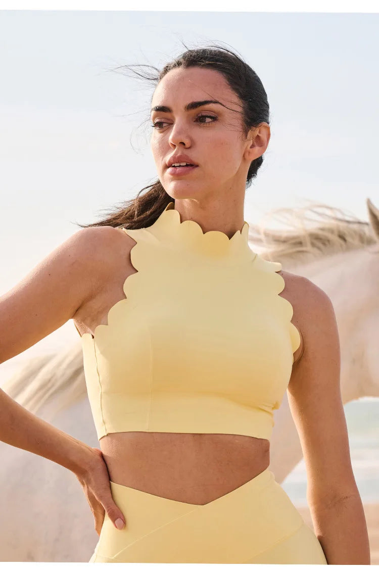 FUBEIKE Women Sport Top Hanging Neck V Collar Yoga Bra Lace Thick Shoulder Strap Beauty Back Women's Tracksuit Running Fitness