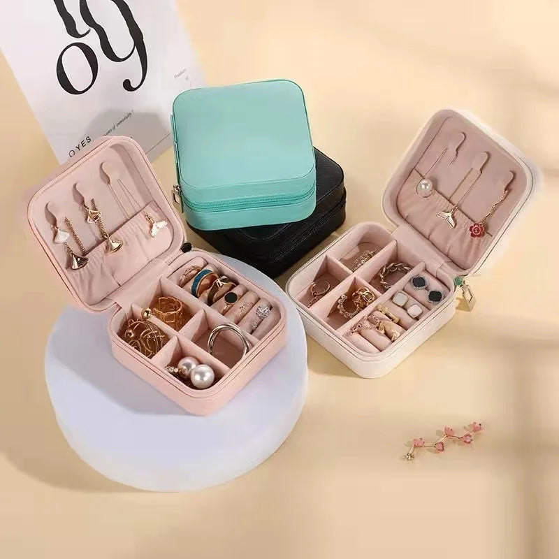 Portable Jewelry Box Jewelry Organizer Display Travel Jewelry Case Boxes Waterproof Leather Storage Zipper Jewelers Joyero