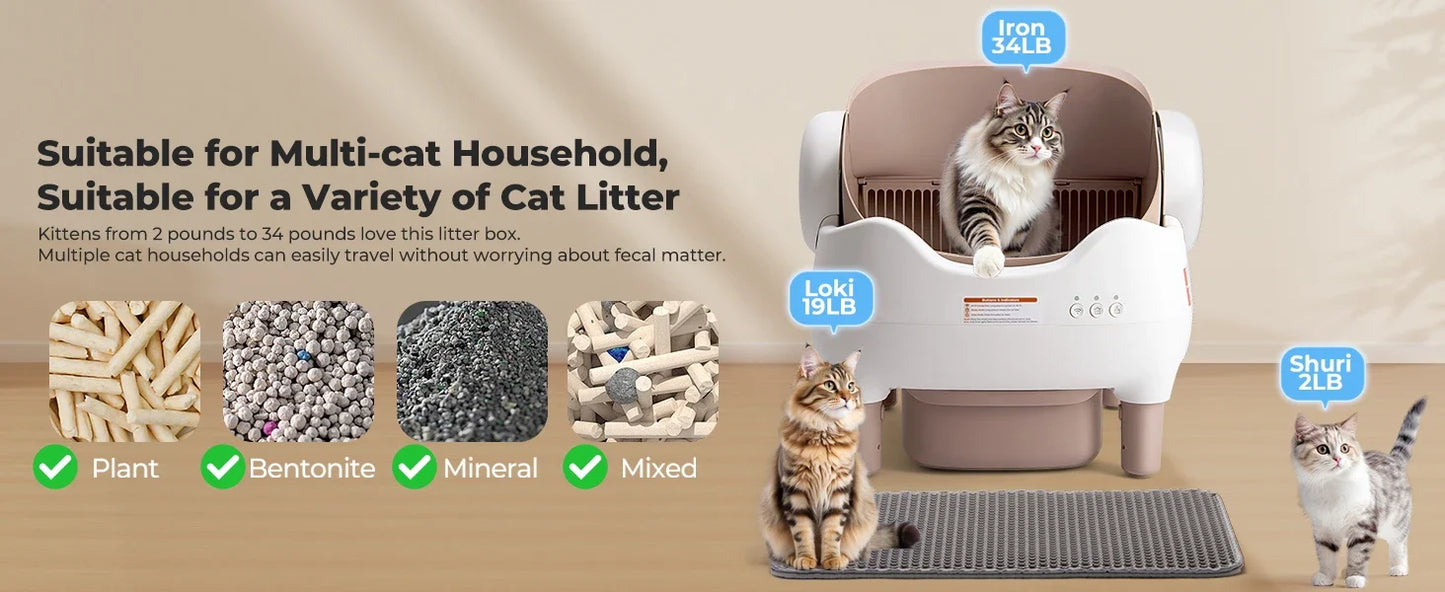 PetPivot Autoscooper 11 Open-Top Self-Cleaning Cat Litter Box，Odor-Free Waste Disposal includes Trash Bags