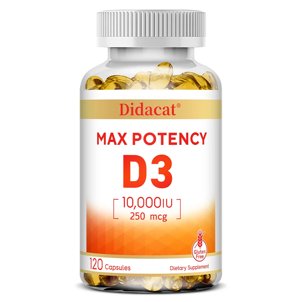 Vitamin D3 10,000 IU - Strong Bones, Heart, Immune Support - Non-GMO, Gluten-Free Supplement
