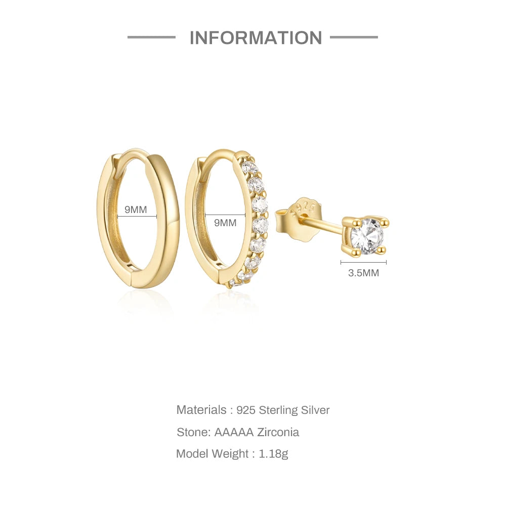 ROXI 925 Sterling Silver 3PCS Western Trend INS DIY Hoop Earring Stud Earring Set Women Exquisite Zircon Street Piercing Jewelry