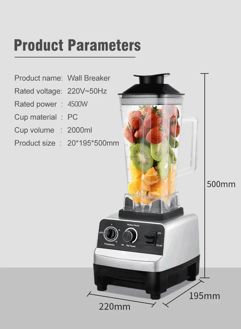 220V 2000W Heavy Duty Commercial Blender Juicer Fruit Mixer Professional High Power Food Processor Ice Smoothies BPA Free 2L Jar