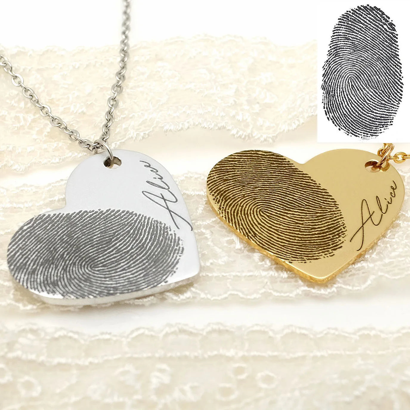 Personalized Fingerprint Necklace Engraved Fingerprint Handwriting Jewelry Heart Pendant Custom Memorial Necklace Gift For Her