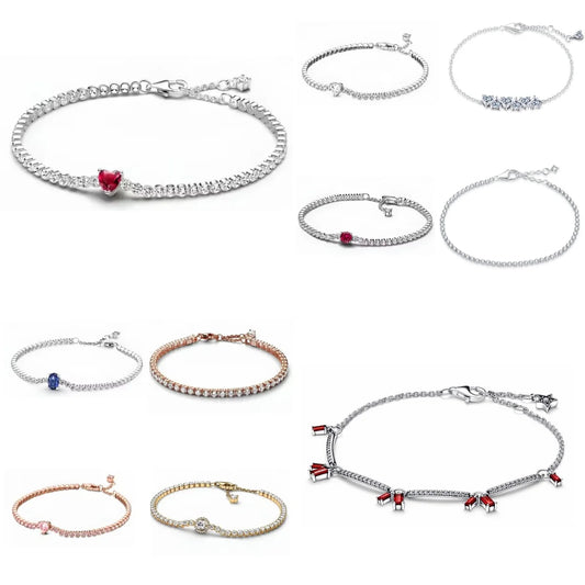 European 925 silver red heart stone bracelet suitable for Valentine's Day girlfriend gift jewelry