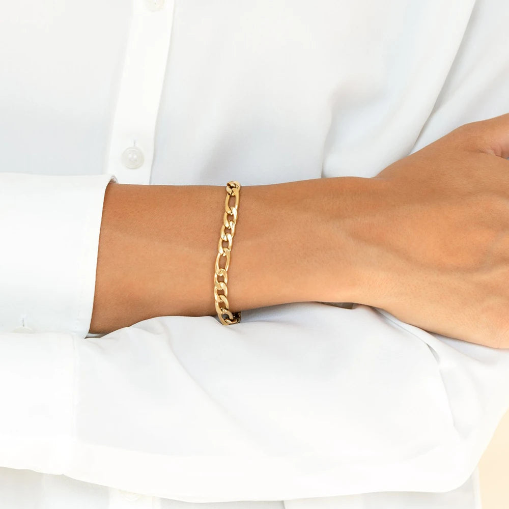 eManco 10PCS Classic Figaro Chain Bracelet Women Trend Gold Color Width 4/6/8MM Stainless Steel Chain Bracelet For Women Jewelry