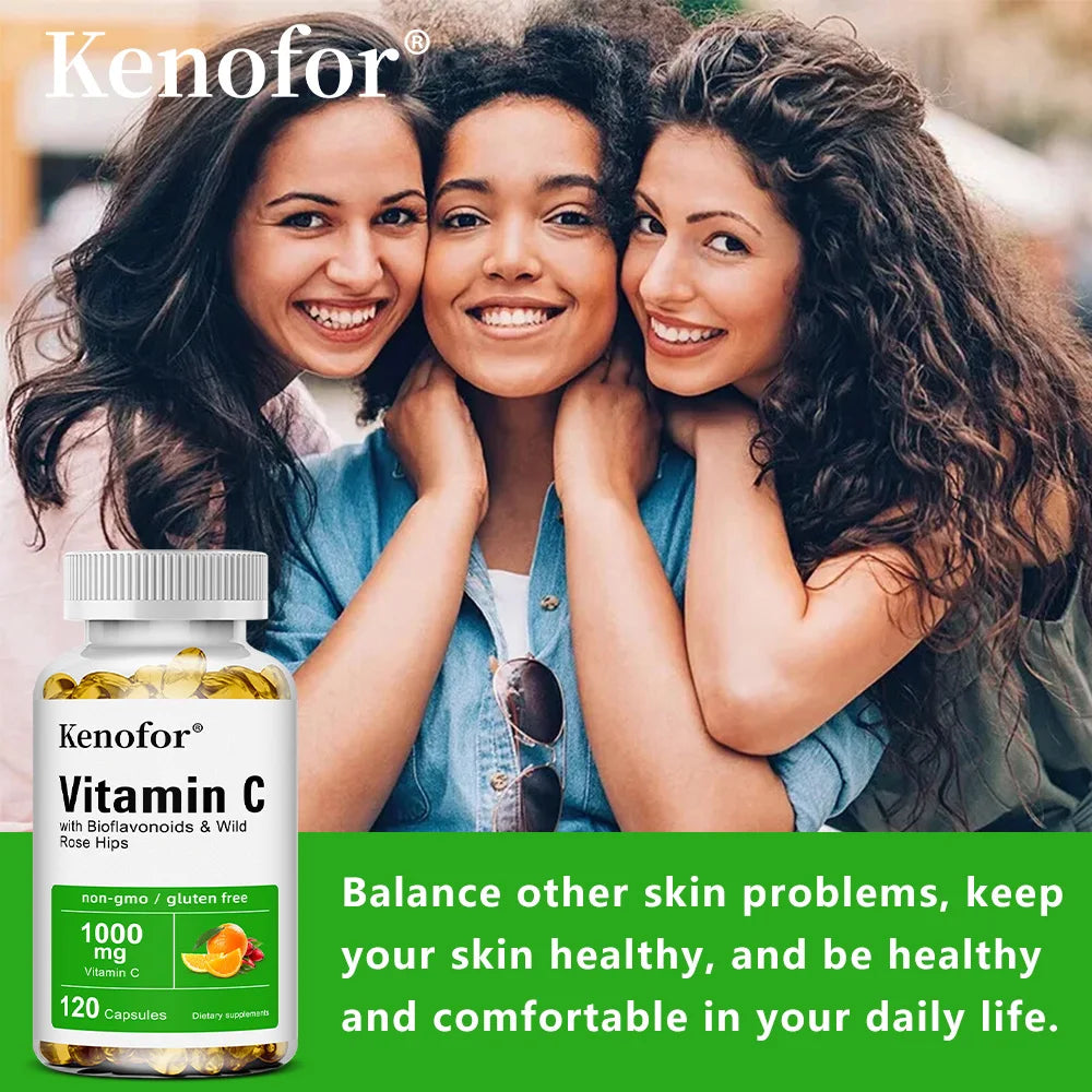 Natural Vitamin C 1000 Mg | Plus Citrus and Rose Hips | Dietary Supplement, Antioxidant, Promotes Collagen, Skin Health