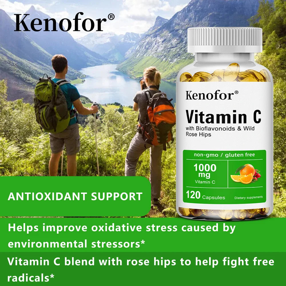 Natural Vitamin C 1000 Mg | Plus Citrus and Rose Hips | Dietary Supplement, Antioxidant, Promotes Collagen, Skin Health