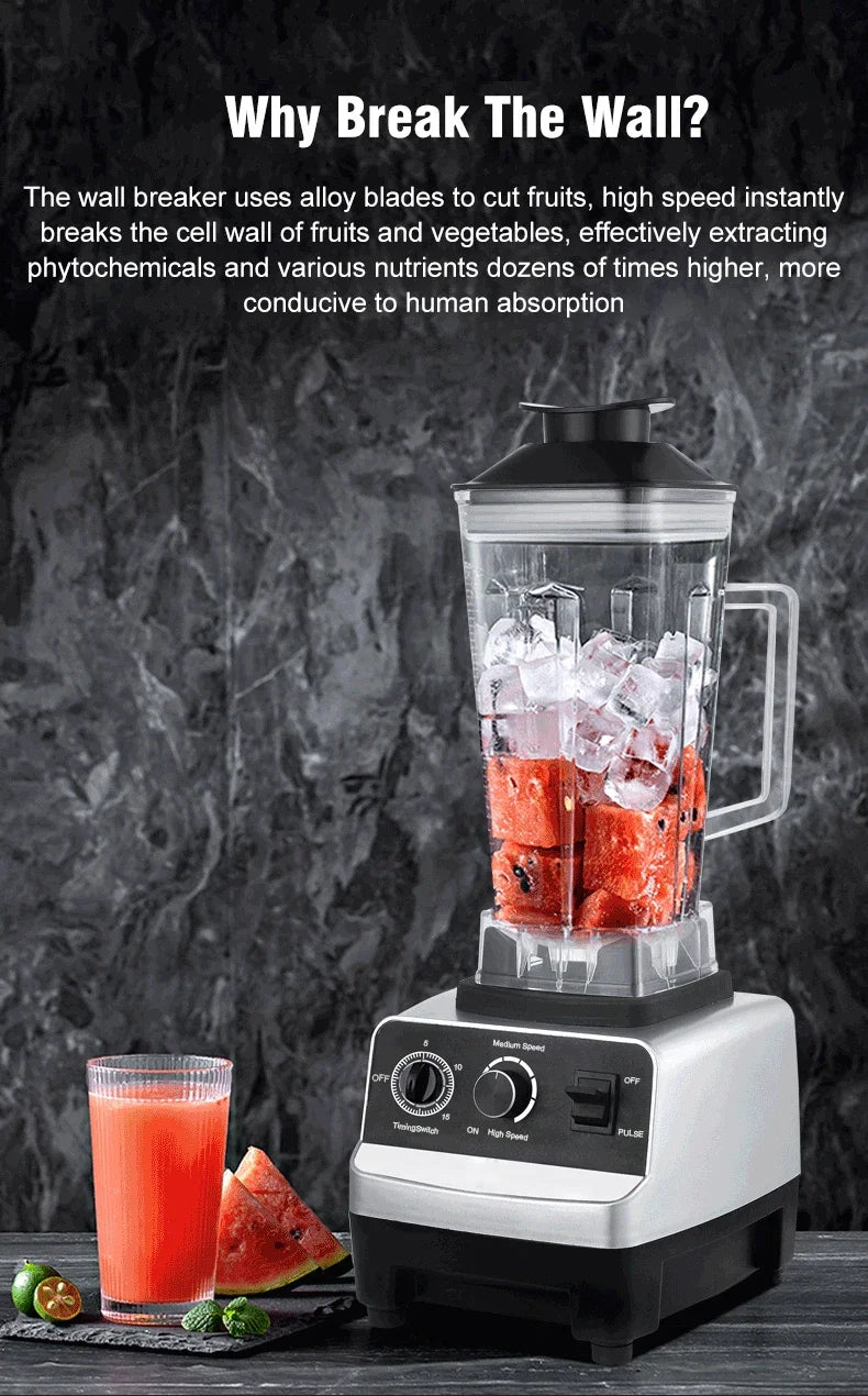220V 2000W Heavy Duty Commercial Blender Juicer Fruit Mixer Professional High Power Food Processor Ice Smoothies BPA Free 2L Jar