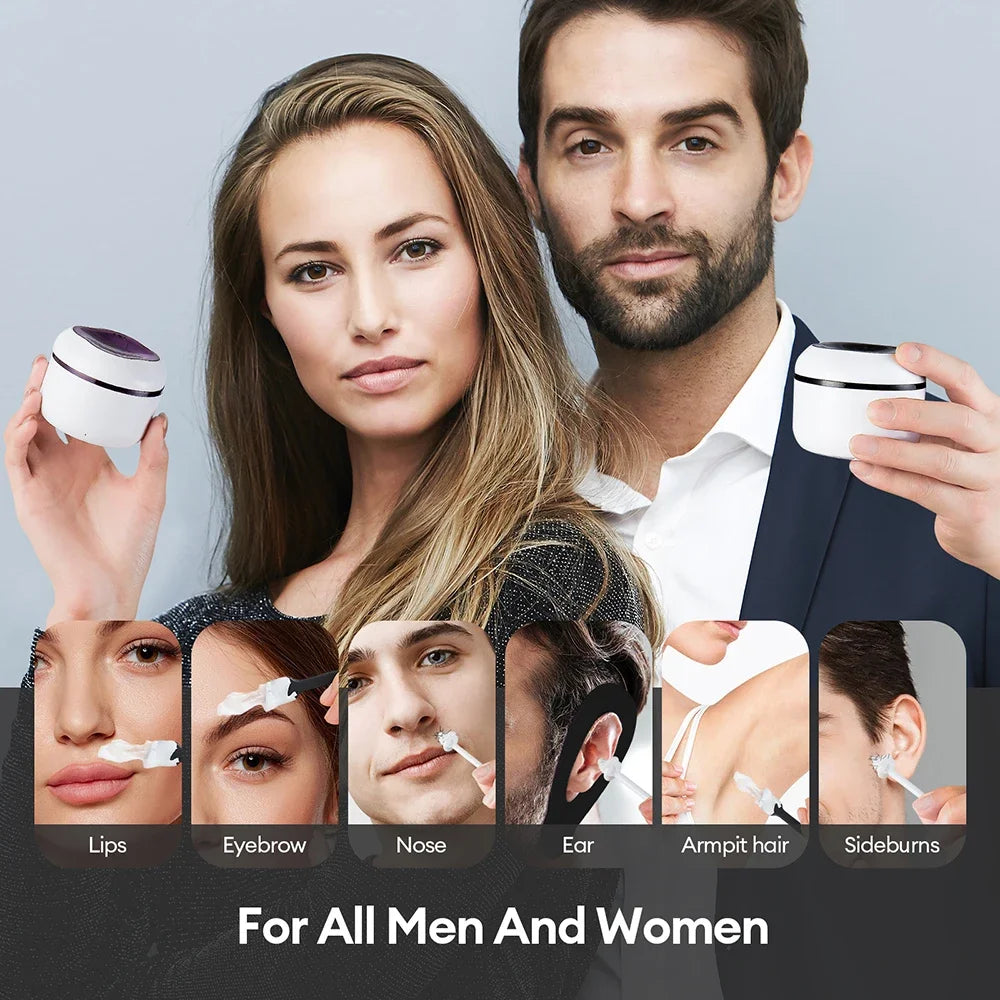 Mini Painless Wax Kit for Men,Women,Wax Heater Machine with 2 Silicone Bowls,3 Silicone Sticks for Nose,Ear,Underarm Hair Remova