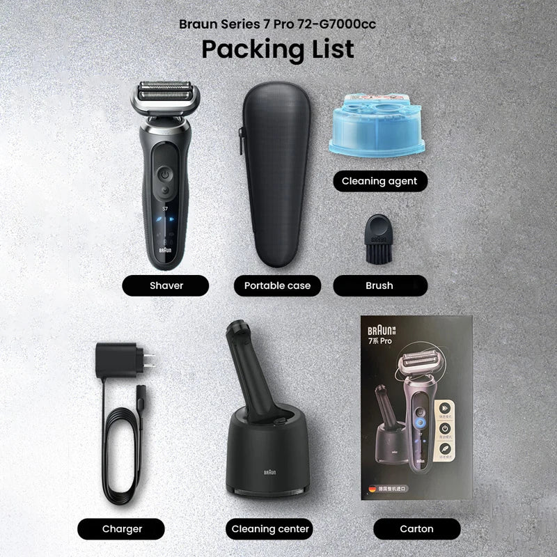Original Braun Series 7 Pro Electric Shaver Rechargeable Men Razor 3 Modes Precision for Face Clean