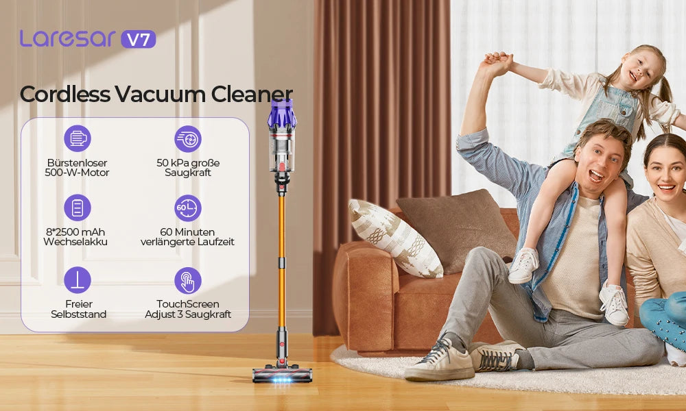 Laresar V7 500W 50000Pa Discharge Battery vacuum cleaner Handheld Smart Home Appliance Removable Battery Dust mug