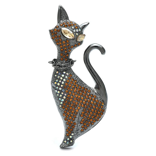 Wuli&baby Big Lovely Cat Brooches For Women Unisex 2-color Rhinestone Pets Animal Party Casual Brooch Pins Gifts