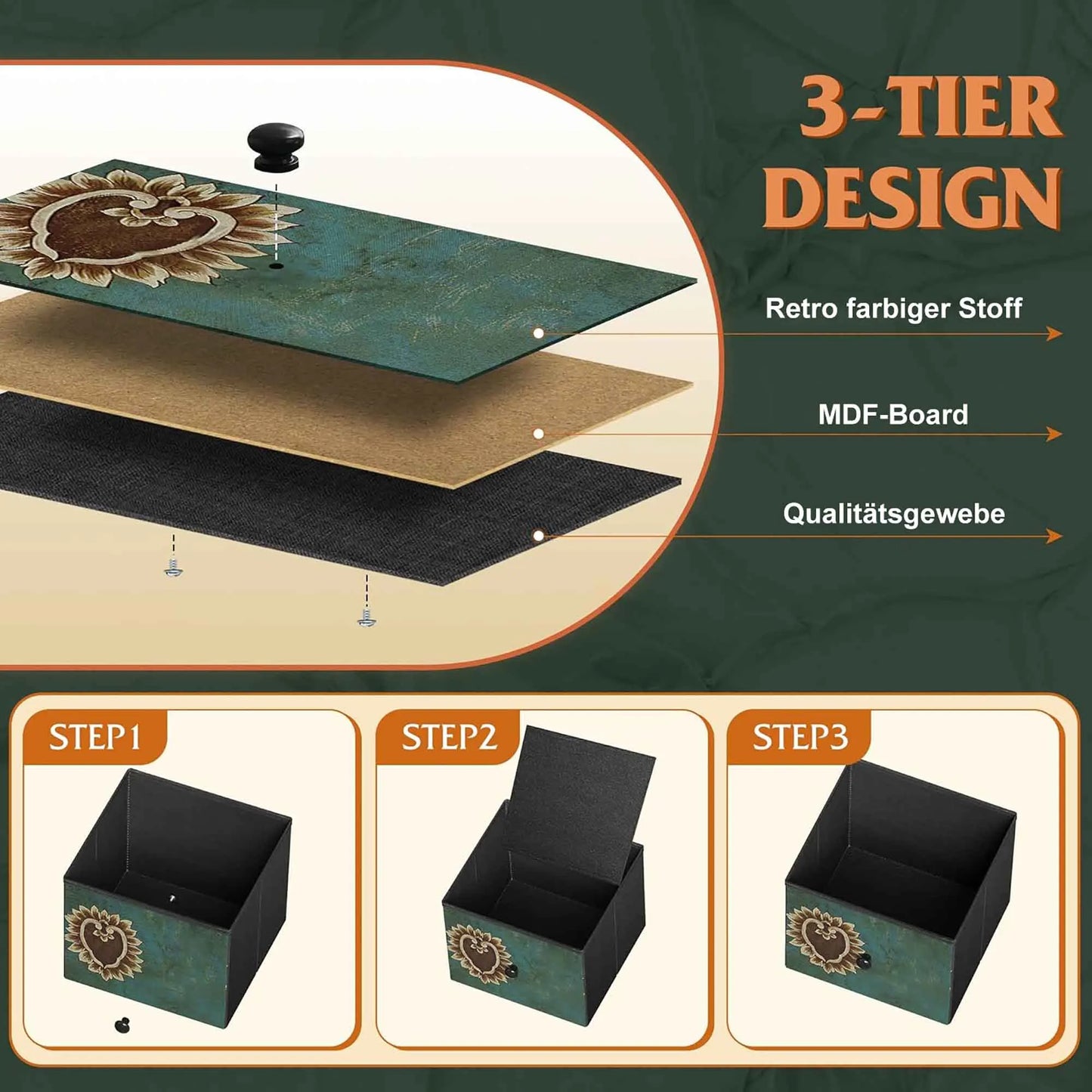 Chest of Drawers with 9 Fabric Drawers, TV Cabinet, Sideboard with Fabric Drawers, Drawer Cabinet for Kitchen Office Hallway