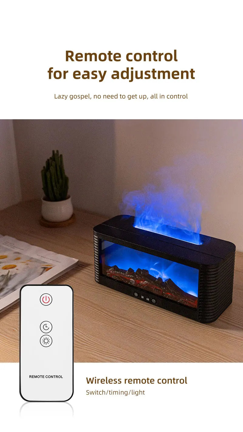 Air Humidifier Flame Fireplace Aroma Essential Oil Diffuser 250ml Desktop Air Diffuser Essential Oil with Timed Colorful Light