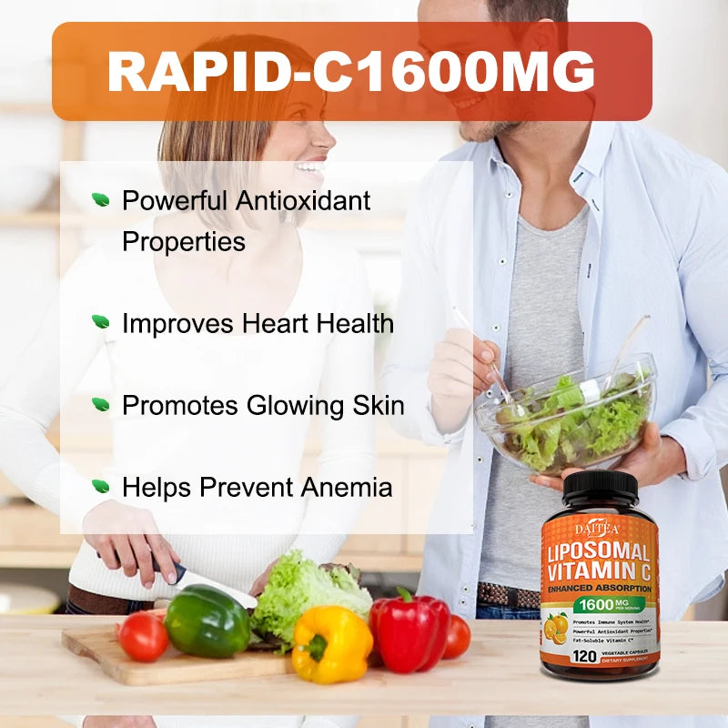 Liposomal Vitamin C 1600mg Capsules - Promotes Collagen Production, Powerful Antioxidant, Immune Health