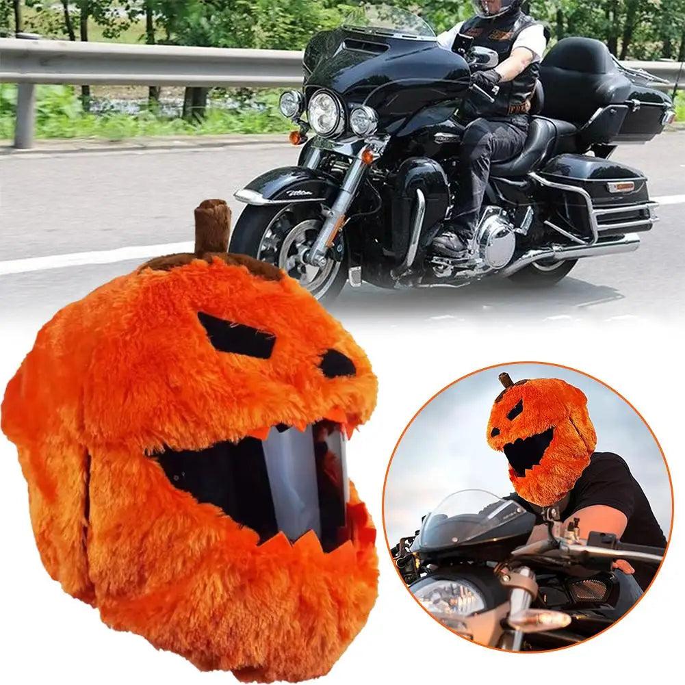 Halloween Pumpkin Motorcycle Helmet Cover High Visibility Dustproof Plush Cartoon Pumpkin Head Motorbike Full Helmet Protector