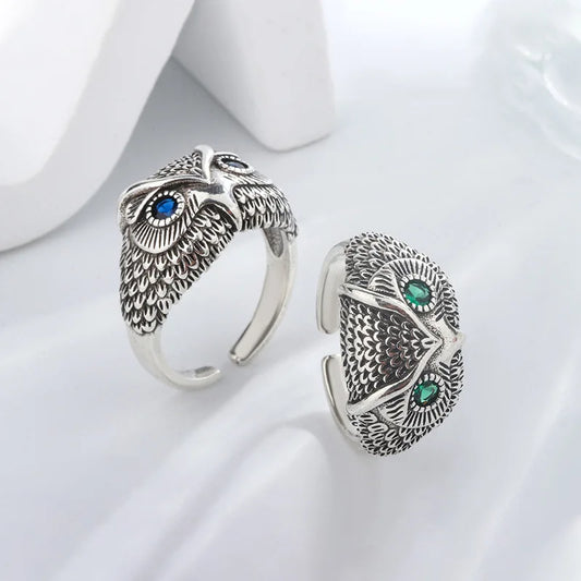 925 Sterling Silver Owl Zircon Open Rings For Women Wedding Engagement Luxury Jewelry Accessories Wholesale Jewellery