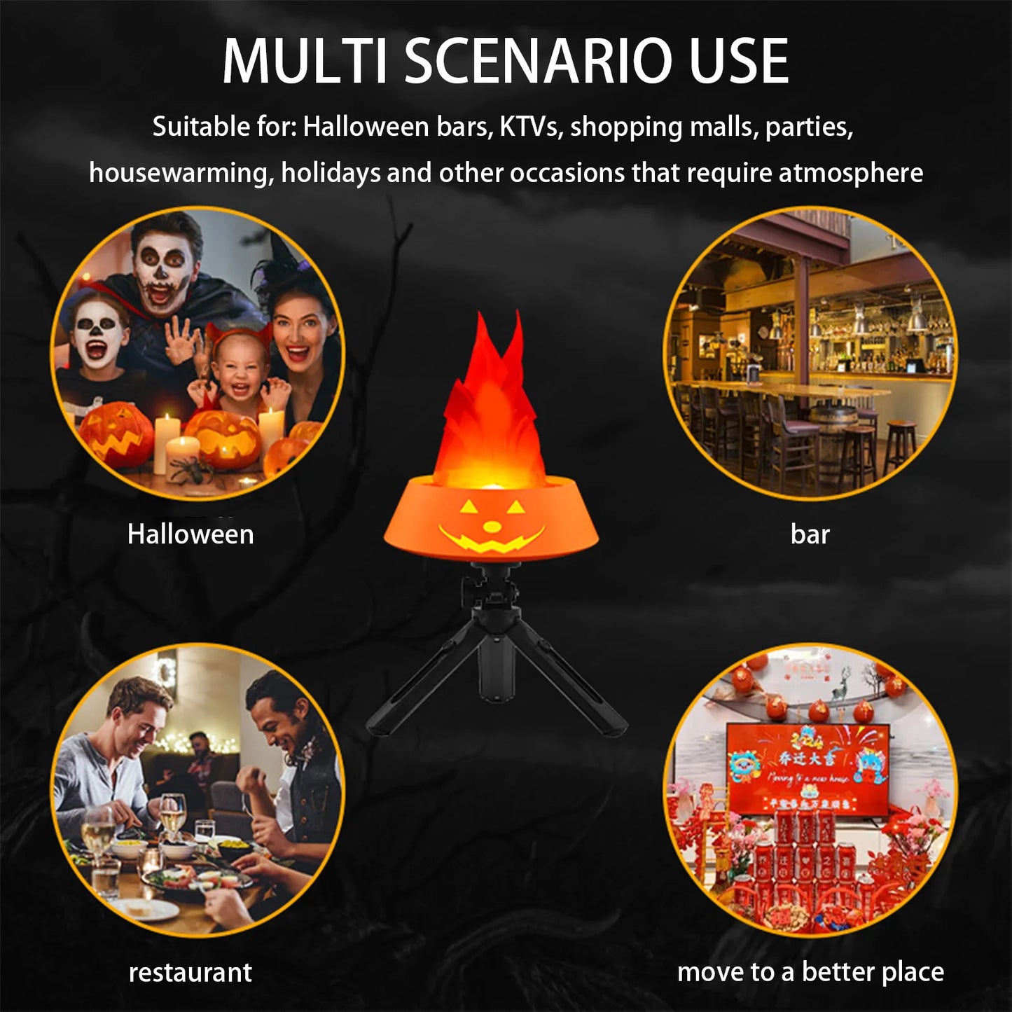 Halloween Decor Flameless Light Pendant Artificial Simulated Luminous Brazier Indoor Outdoor Light Pendant Christmas Party Props
