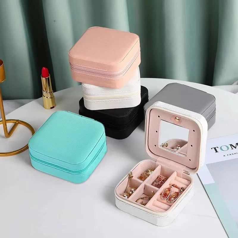 Portable Jewelry Box Jewelry Organizer Display Travel Jewelry Case Boxes Waterproof Leather Storage Zipper Jewelers Joyero