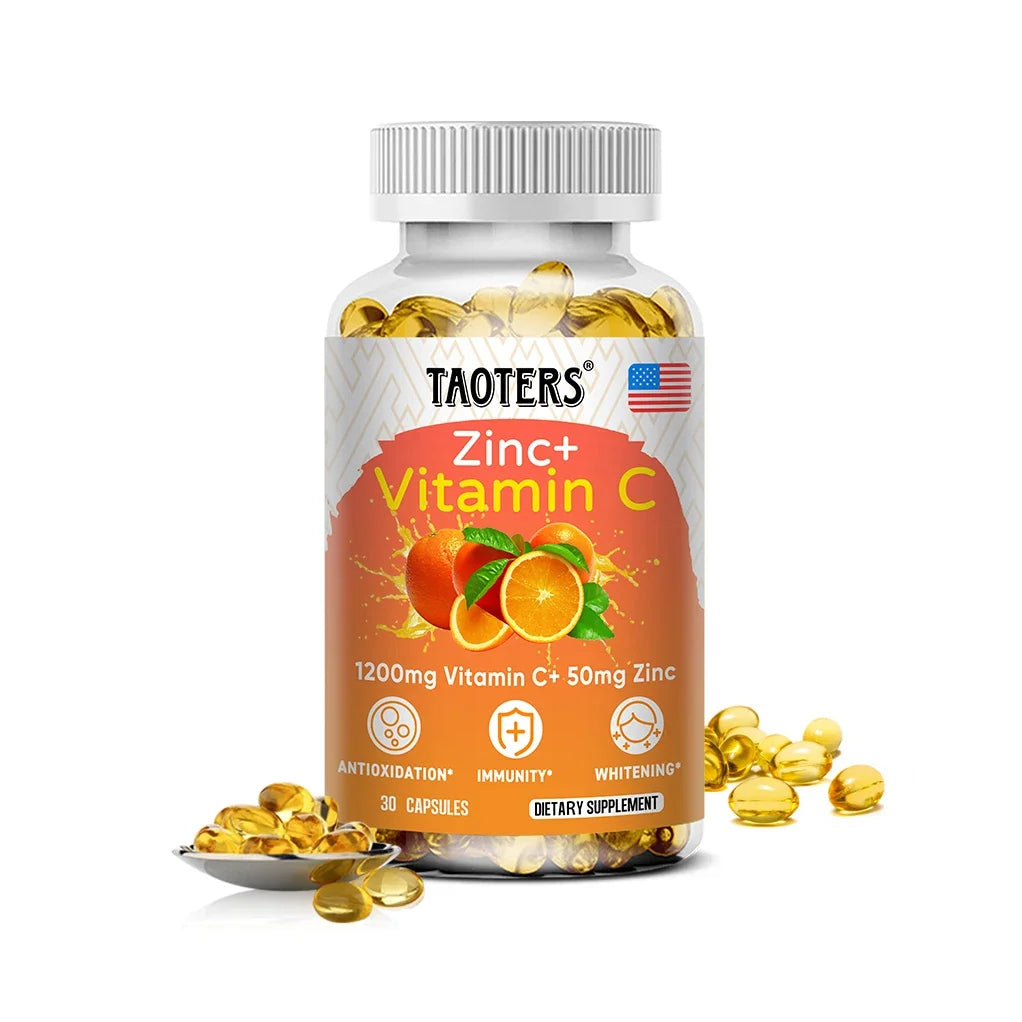 1200 Mg Vitamin C Capsules - with Zinc - Immune System and Collagen Booster, Non-GMO and Gluten-Free Vegetarian