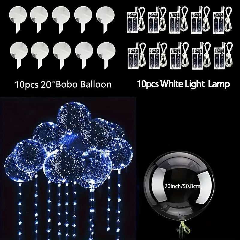 LED Colorful 10 Sets Of Colorful LED Light-Waving Bubble Balloons Helium Balloons For New Year, Birthday, Wedding, And Party Dec