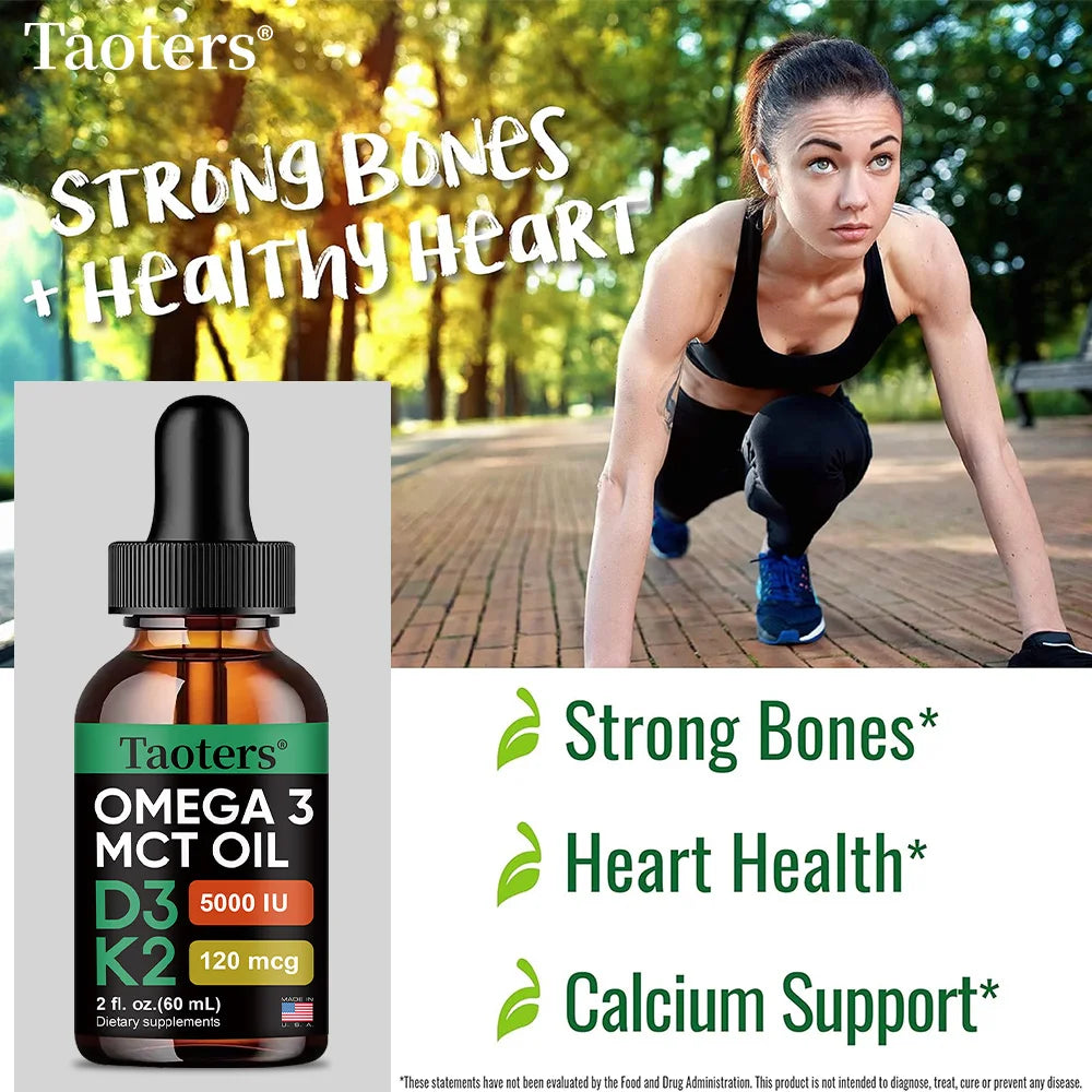 Vitamin D3 K2 Drops, Vitamin D Liquid 5000 IU with Omega 3 & MCT Oil,  Non-GMO for Immune Support Dietary Supplement, 60 Ml