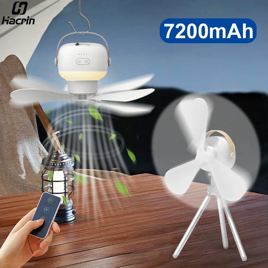 Ceiling Fan 7200mAh Portable Camping Tent Ceiling Fan USB Rechargeable Wireless Ceiling Fan with LED Lighting and Remote Control