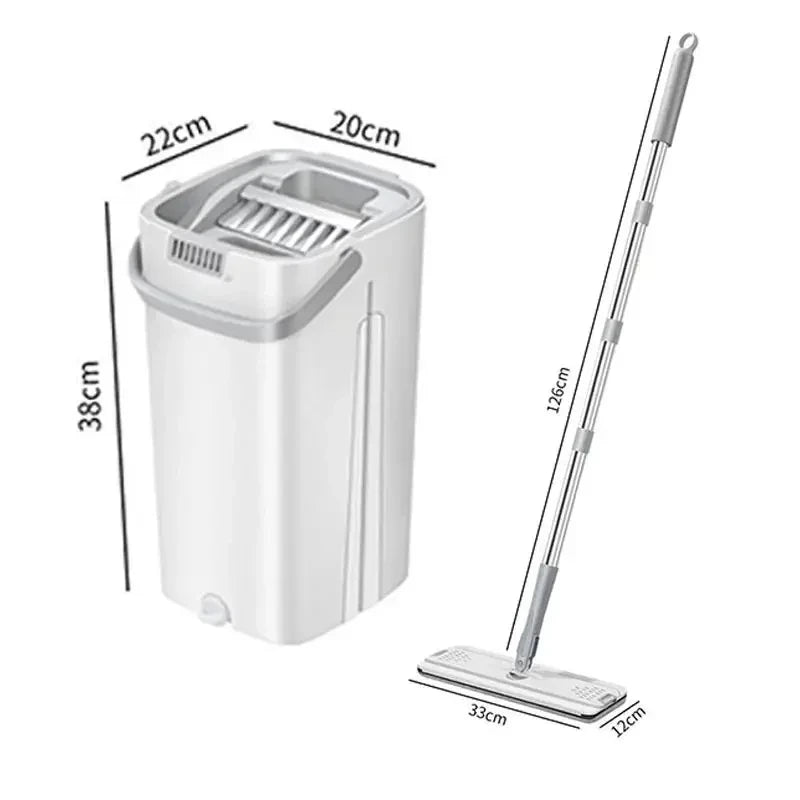 White Hand Free Flat Floor Mop Bucket Set For Professional Home Floor Cleaning System With Washable Microfiber Pads