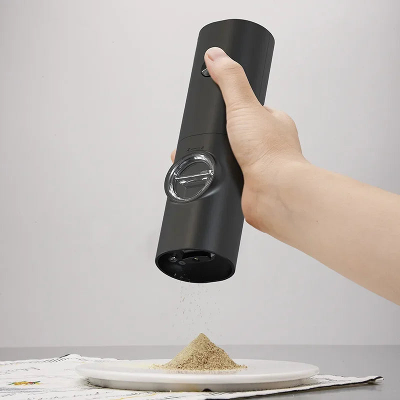Electric Pepper And Salt Grinder Set Battery Powered With Stylish Base Automatic Pepper Grinder LED Light  Adjustable Thickness
