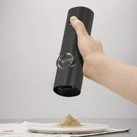 Electric Pepper And Salt Grinder Set Battery Powered With Stylish Base Automatic Pepper Grinder LED Light  Adjustable Thickness