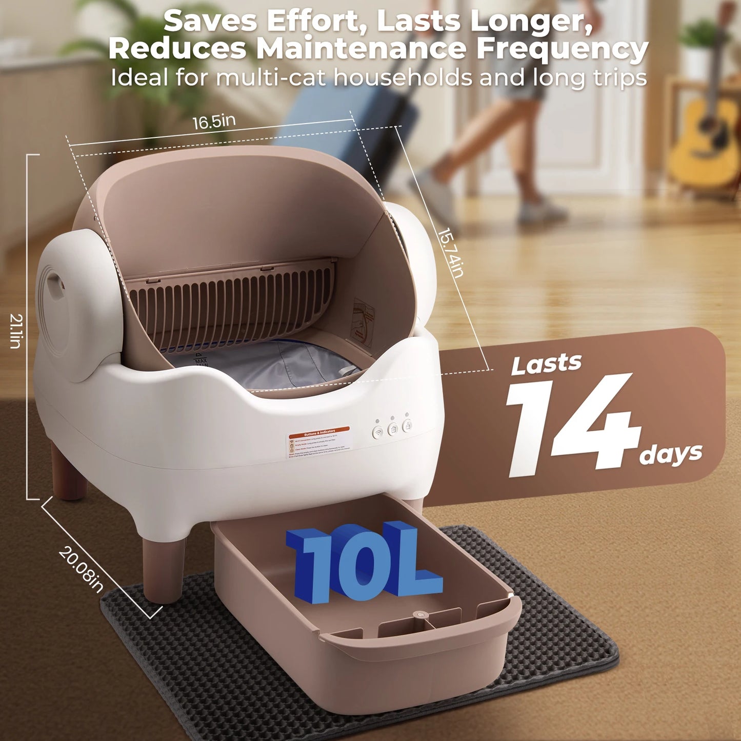 PetPivot Autoscooper 11 Open-Top Self-Cleaning Cat Litter Box，Odor-Free Waste Disposal includes Trash Bags