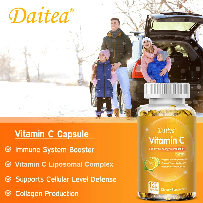 Vitamin C Capsules - 2000mg, Promote Collagen Production, Support Skin and Immune Health, Powerful Antioxidant, 120 Capsules