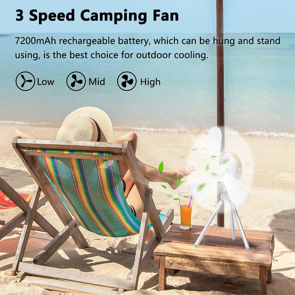 Ceiling Fan 7200mAh Portable Camping Tent Ceiling Fan USB Rechargeable Wireless Ceiling Fan with LED Lighting and Remote Control