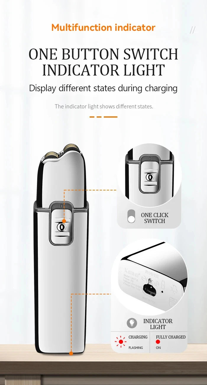 Kemei KM-TX5 Premium Chargeable Battery Type Silver Shaver Double Net Aluminum Alloy Reciprocating Electric Shaver
