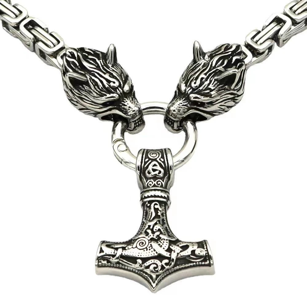 Wolf Head Stainless Steel Pendant Nordic Celtic Wolf Men's Necklace Viking Scandinavian Rune Accessories Norse Amulet Jewelry
