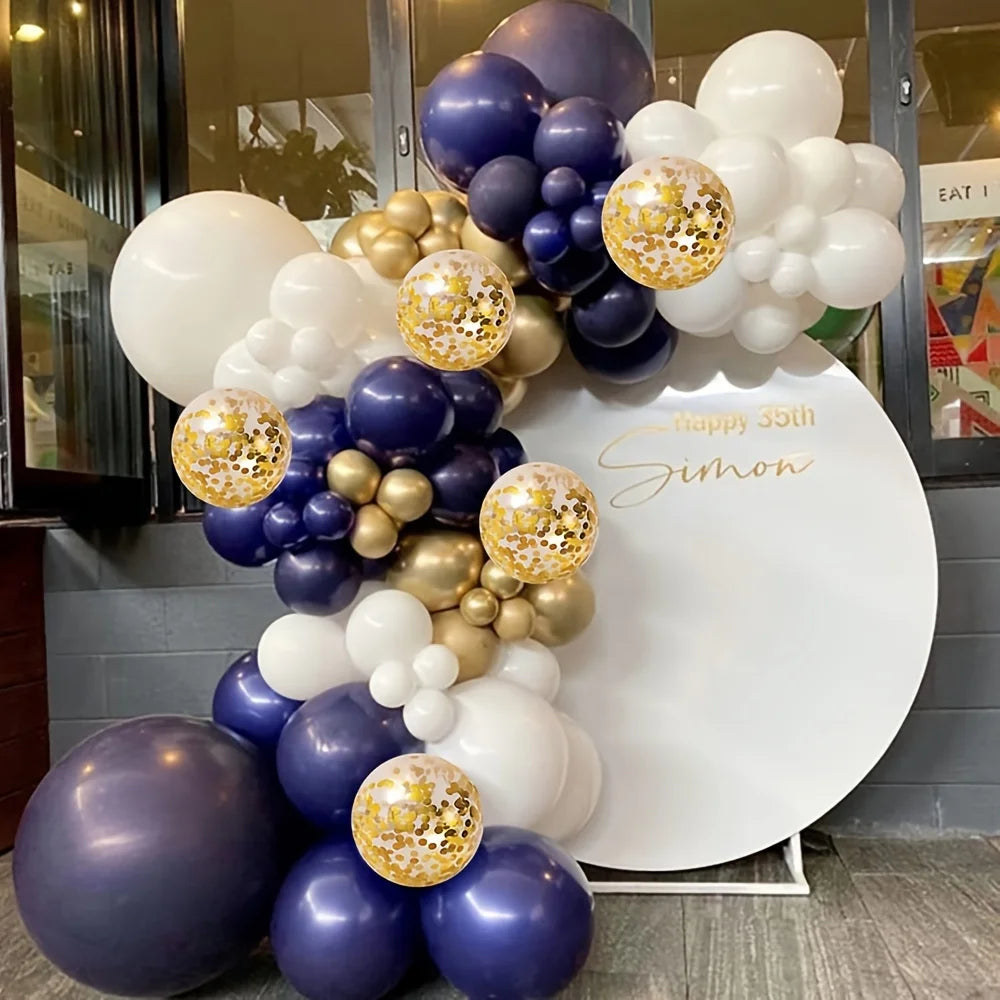 99Pcs Navy Blue Gold White Balloon Arch Kit for Baby Shower Birthday Wedding Party Graduation Celebration Anniversary Decoration