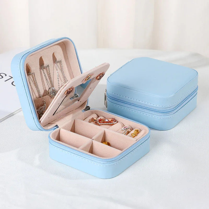 Portable Jewelry Box Jewelry Organizer Display Travel Jewelry Case Boxes Waterproof Leather Storage Zipper Jewelers Joyero