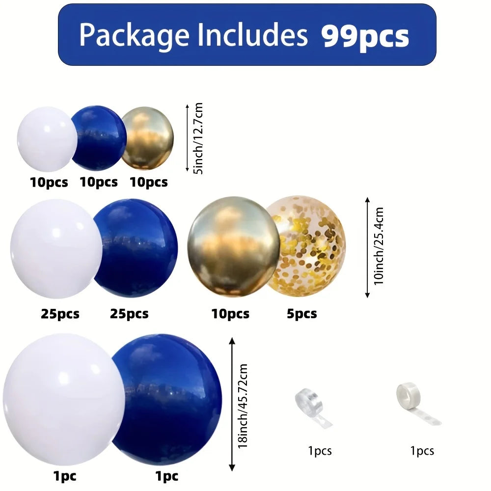 99Pcs Navy Blue Gold White Balloon Arch Kit for Baby Shower Birthday Wedding Party Graduation Celebration Anniversary Decoration